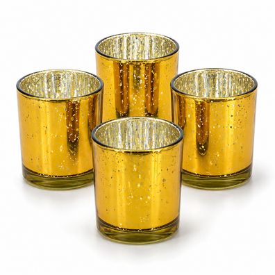 Teelichtgläser 6 x 7,2 cm in Zylinderform 4er Set Gold metallic