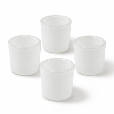 Teelichtgläser 6,5 x 6cm dickwandig rund 4er Set Weiß