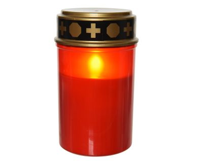 LED Kerze 7x12cm mit Timer Outdoor Grablicht Rot / Warmweiß