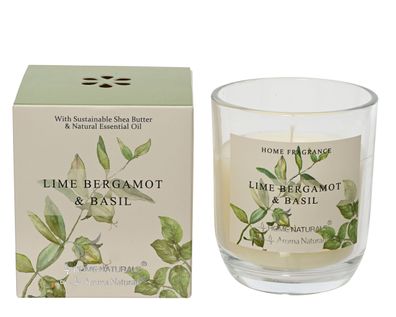 Duftkerze im Glas 9cm Limette Bergamotte Basilikum Duft Creme Weiß