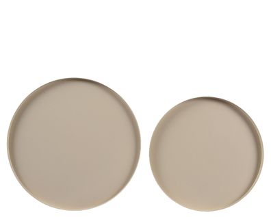 Dekoratives Tablett rund 30-35cm Metall matt 2er Set - Beige