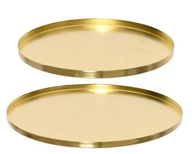 Dekoratives Tablett rund 30-35cm Metall glänzend 2er Set - Gold