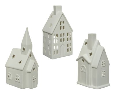 Teelichthalter Porzellan 16cm in Haus Form 1 Stück sortiert Weiß
