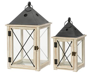 Laternen Holz FSC 100% Metall 24x46cm / 18x34,5cm mit Henkel 2er Set