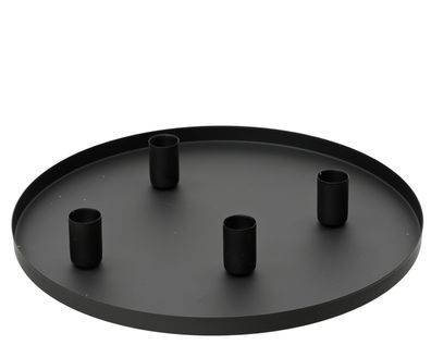 Tablett 30cm Metall & 4 verstellbare Kerzenhalter mit Magneten Schwarz