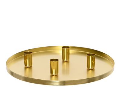 Tablett 25cm Metall & 4 verstellbare Kerzenhalter mit Magneten Gold