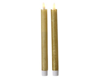 LED Kerzen 24cm mit Timer Wachs 2 Stück Gold / Warmweiß