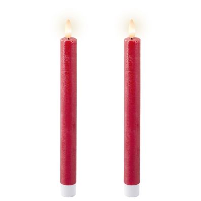LED Kerzen 24cm mit Timerfunktion Wachs 2 Stück Rot / Warmweiß