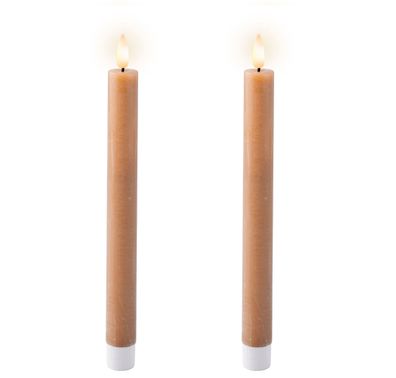 LED Kerzen 24cm mit Timerfunktion Wachs 2 Stück Hellbraun / Warmweiß