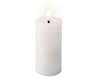 LED Kerze 5x12cm mit Timer Wachs Weiß / Warmweiß
