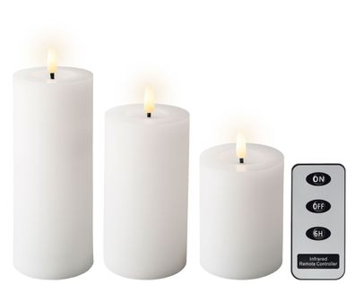 LED Kerzen 11-19cm mit Timerfunktion Wachs 3 Stück Weiß / Warmweiß