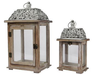 Laternen mit Henkel 23x41cm / 16x29cm Holz Glas Metall 2er Set