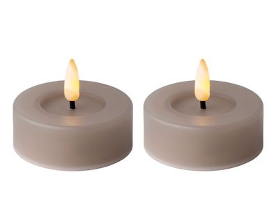 LED Teelichter 6,5x5cm mit Timer Outdoor 2 Stück Grau / Warmweiß