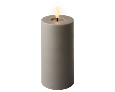 LED Kerze 7x17cm mit Timer Outdoor Kunststoff Grau / Warmweiß