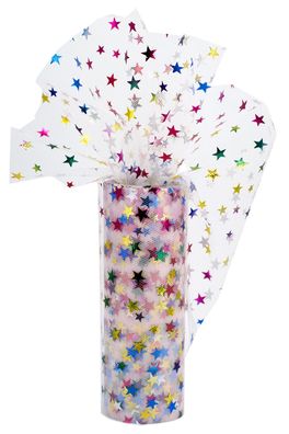 Tüll Stoff Rolle mit Sternen 15cm x 9m Weiß / Bunt Regenbogen