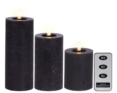 LED Kerzen 11-19cm mit Timer Wachs 3 Stück Grau / Warmweiß