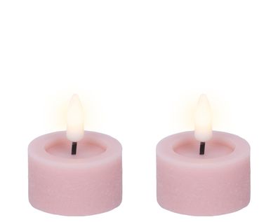 LED Teelichter 4,4x5cm mit Timer Wachs 2 Stück Rosa / Warmweiß