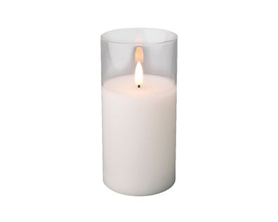 LED Kerze im Glas 7,5x15cm mit Timer Wachs Weiß / Warmweiß
