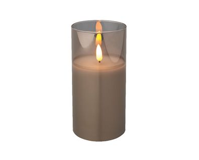 LED Kerze im Glas 7,5x15cm mit Timer Wachs Rauchgrau / Warmweiß