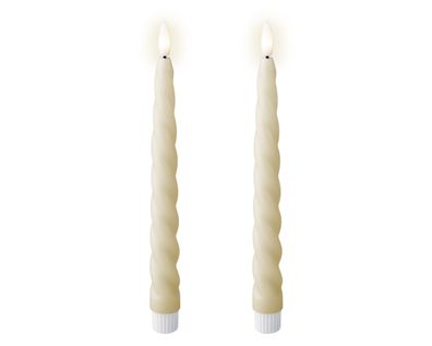 LED Kerzen 24,5cm mit Timer Wachs gedreht 2 Stück Creme / Warmweiß