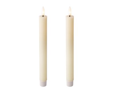 LED Kerzen 24,5cm mit Timer gerillt Wachs 2 Stück Creme / Warmweiß