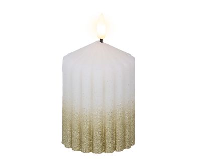 LED Kerze mit Timerfunktion 7x10cm Wachs gerillt Weiß / Warmweiß