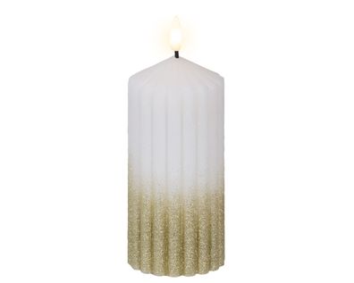 LED Kerze 7x15cm gerillt mit Timer Wachs Rustik Weiß / Warmweiß