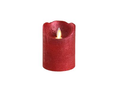 LED Kerze 7,5x10cm mit Timer Wachs Rustik Rot / Warmweiß