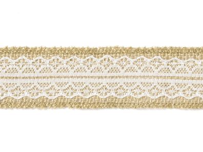 Juteband mit mittiger Spitze 4cm x 5m Rolle natur braun / weiß