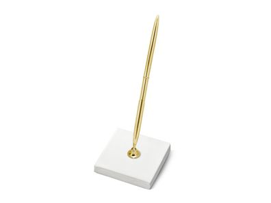 Stifthalter mit Kugelschreiber 8x8x16cm ivory / gold