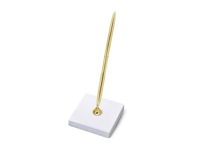 Stifthalter mit Kugelschreiber 8x8x16cm weiß / gold