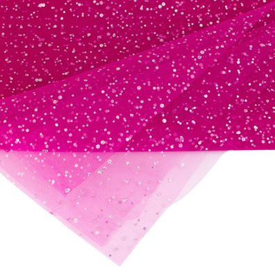 Tüll Stoff mit Glitzer Punkten 150cm x 3m Fuchsia Pink