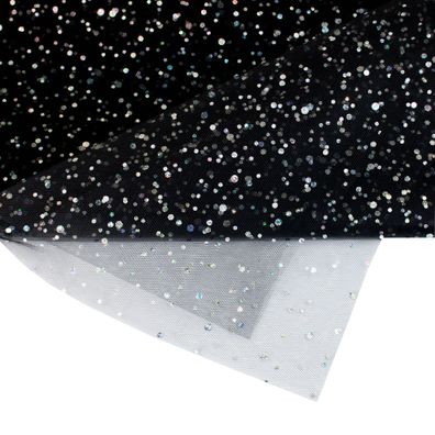 Tüll Stoff mit Glitzer Punkten 150cm x 3m Schwarz