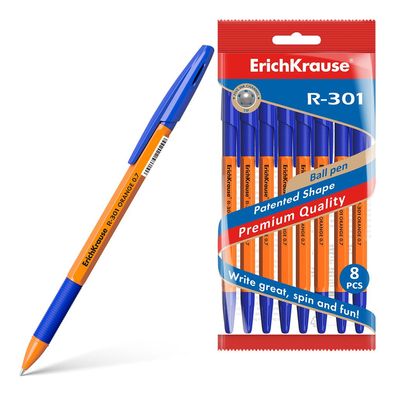 Kugelschreiber R-301 Orange 0,35mm mit Gummigriff 8 Stück Blau