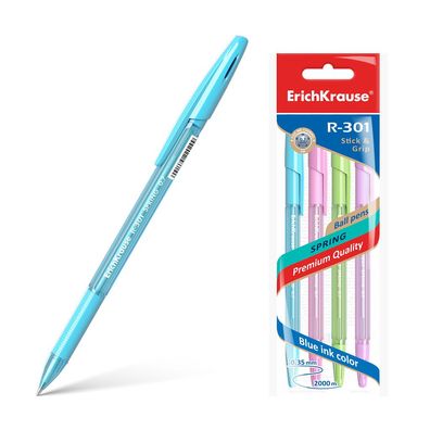 Kugelschreiber R-301 Spring 0,35mm mit Gummigriff 4 Stück Blau