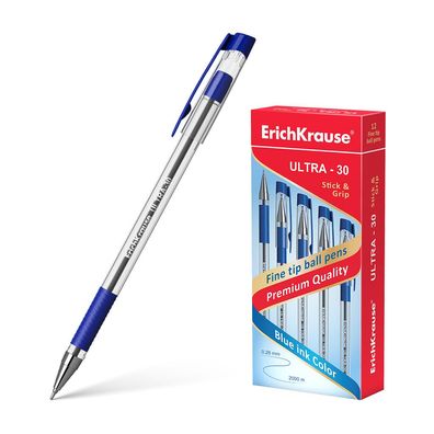 Kugelschreiber Ultra-30 0,26mm mit Gummigriff 12er Pack Blau