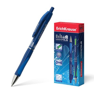 Druckkugelschreiber Megapolis 0,35mm mit Gummigriff 12er Pack Blau