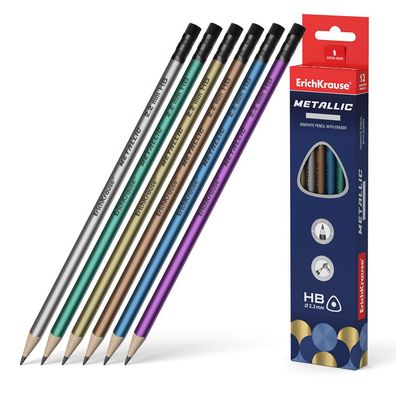 Bleistifte HB mit Radiergummi Metallic 12 Stück