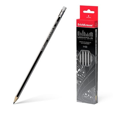 Bleistifte HB mit Radiergummi 12 Stück Schwarz Silber