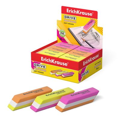 Radiergummi weich 5,5 x 1,5 x 1,3 cm weiß rosa gelb orange 36 Stück