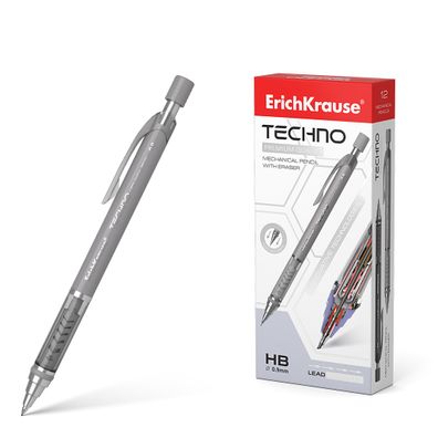 Druckbleistift HB 0,9mm mit Radiergummi 12 Stück Grau