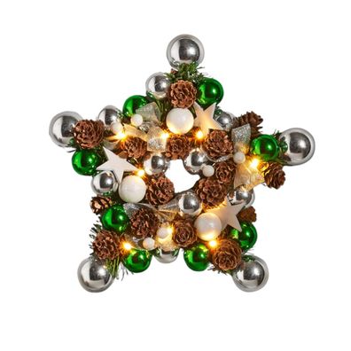 LED Weihnachts-Dekokranz Sternenform 28cm dekoriert Dekokranz Wanddeko Türdeko