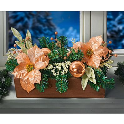 Balkonkasten mit Weihnachtsschmuck 40cm Kugeln und Glitzer Winter Fensterbank