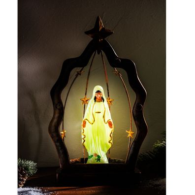 Leuchtende Madonna Weihnachtsdeko 30cm Maria Figur im Metall Rahmen Schutzpatronin
