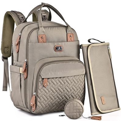 Dikaslon Wickelrucksack groß Wickeltasche mit Wickelauflage Khaki Unisex