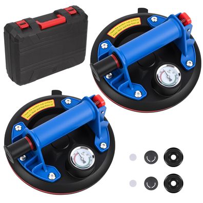 Gaethra 2er-Set 8 Zoll Saugheber mit Manometer Glassauger Tragkraft 200 kg Blau