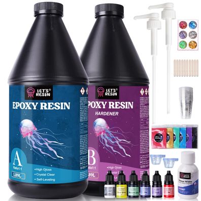 LET'S RESIN 3,78L Epoxidharz Set mit Pumpen Blasenfrei Transparent 1:1 Härter