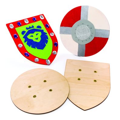 Baker Ross AW654 Holzschild Ritterschild mit Griff zum Dekorieren 2 Stéck
