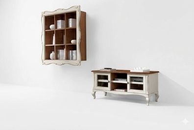 Wohnwand Wandschrank Wohnzimmer Lowboard Klassische Design Set 2tlg