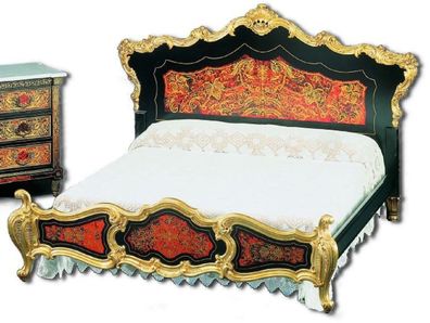 Casa Padrino Luxus Barock Boulle Doppelbett Schwarz / Rot / Gold 225 x 230 x H. 150 c